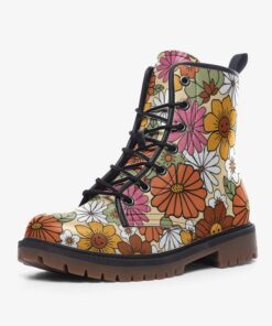 Groovy Flowers Vegan Combat Boots Mo28